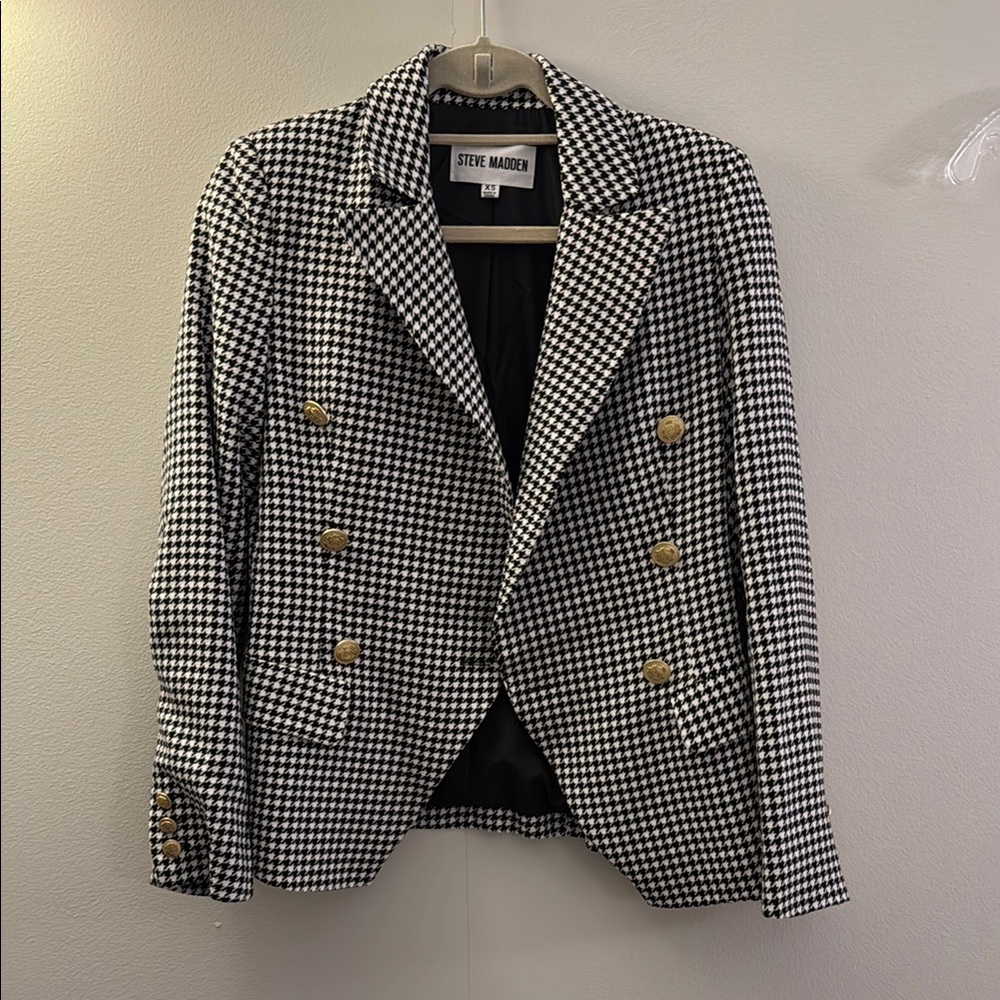 Steve Madden Houndstooth Blazer with Gold Buttons
